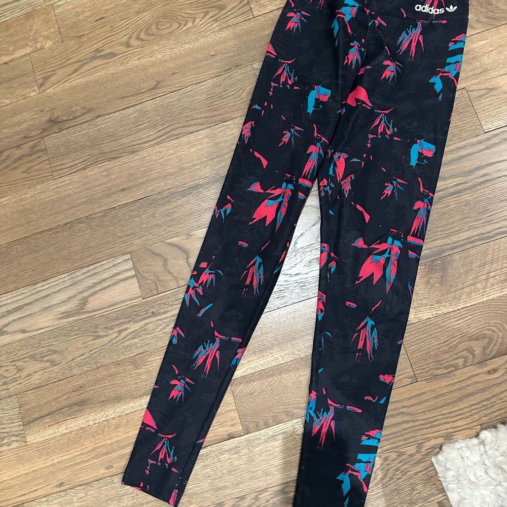 Adidas Black and Teal Floral Leggings
